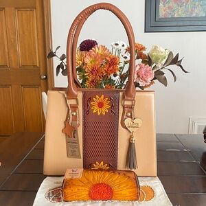 Artisan Floral Tan and Brown Satchel